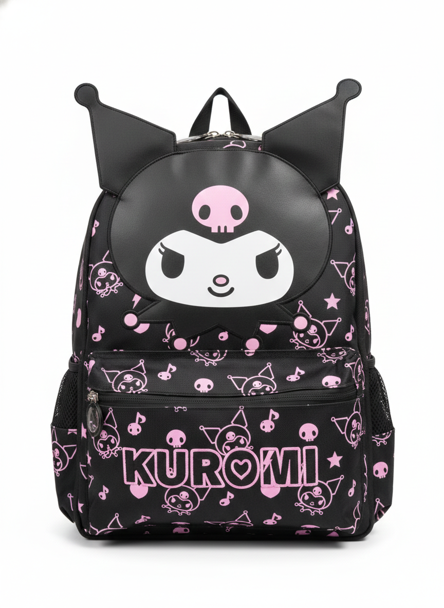 Kuromi "Cheeky Chic" 3D Backpack – Premium Anime School & Travel Bag (Black/Pink) - 16 Inch