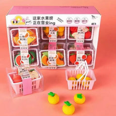 Cute Fruit Basket Eraser Set of 6 Pcs – Kawaii Fruit Erasers for Kids & Desk Decor