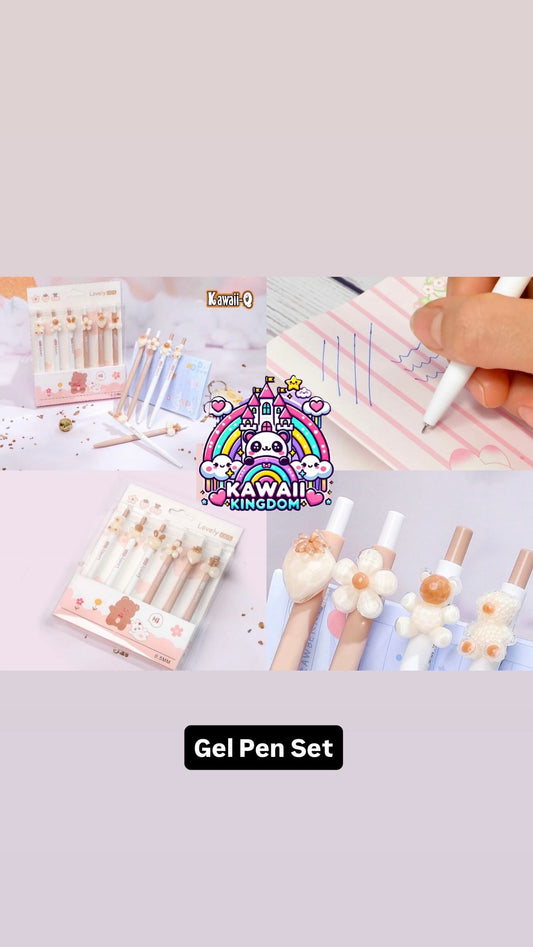 Lovely Kawaii Acrylic Pen Set – Pastel Cute Animal & Flower Designs (Pack of 6 , 0.5mm Smooth Writing)