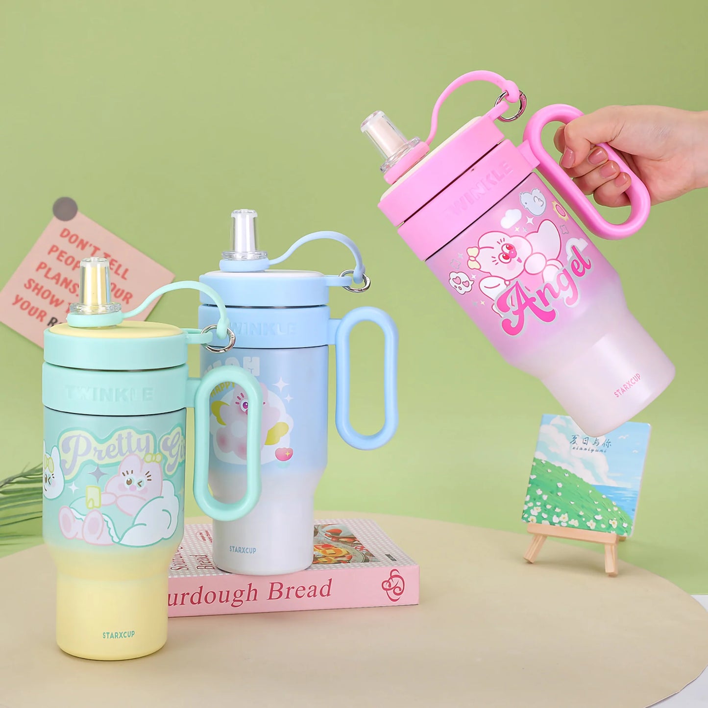 Cute Insulated Tumbler with Handle & Straw | Ice Cup - 850ml