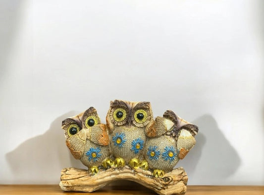 Three Owl Family Showpiece  | Colorful Decorative Figurine for Home & Office