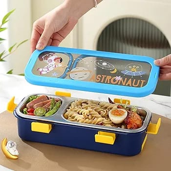 3 Compartment Insulated lunch Box Printed Stainless Steel