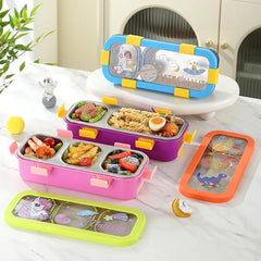 3 Compartment Insulated lunch Box Printed Stainless Steel